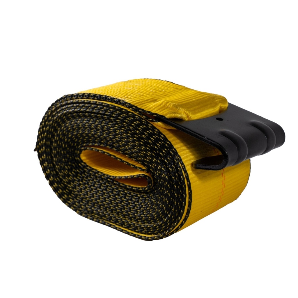 Winch Strap (4" x 30') with Flat Hook – Heavy-Duty Yellow Webbing – 5,400 lb WLL – DOT Approved