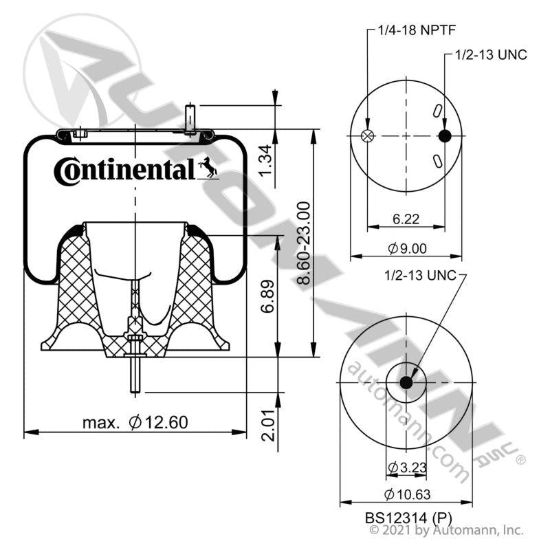 Freightliner Cascadia Rolling Lobe Air Spring – Continental OE Plastic Base – Replaces Firestone 9759