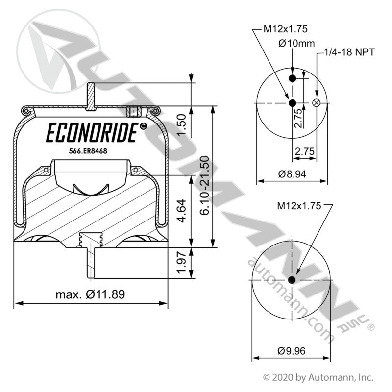 Volvo VNL Air Spring – Mack Twin-Y Suspension – Plastic Base – Replaces 8468