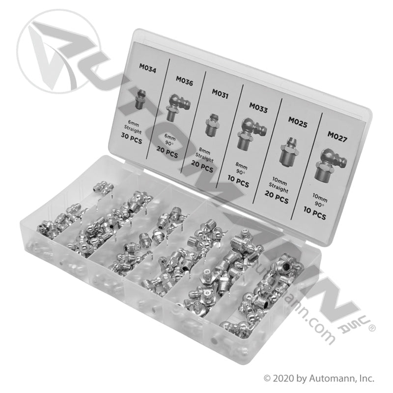 110pc Metric Grease Fitting Kit - Universal Zerk Assortment ATD374 562.HK110MG