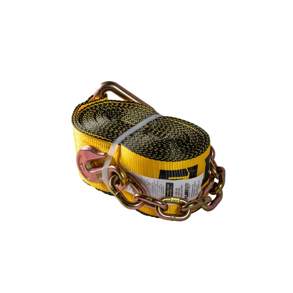 Winch Strap (4" x 30') with Chain Anchor – Heavy-Duty Yellow Tie-Down – 6,670 lb WLL