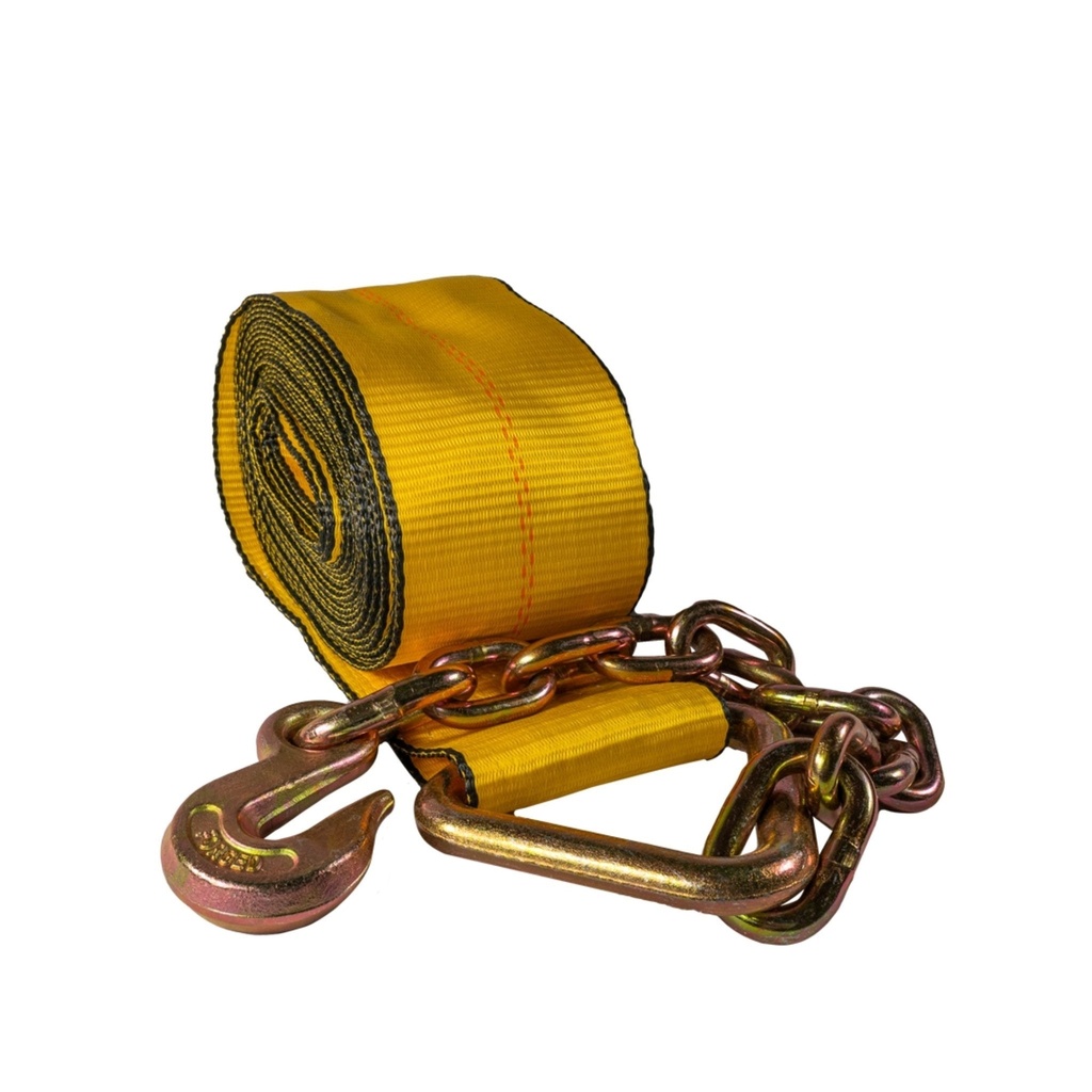 Winch Strap (4" x 30') with Chain Anchor – Heavy-Duty Yellow Tie-Down – 6,670 lb WLL