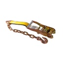 Ratchet Strap (2" x 30') with Chain Anchor – Heavy-Duty Yellow Webbing – 3,333 lb WLL