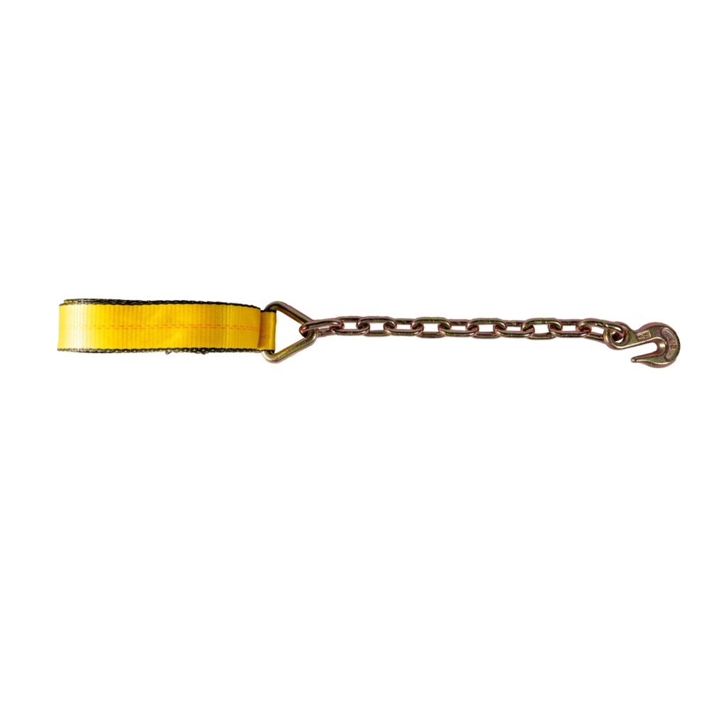 Ratchet Strap (2" x 30') with Chain Anchor – Heavy-Duty Yellow Webbing – 3,333 lb WLL