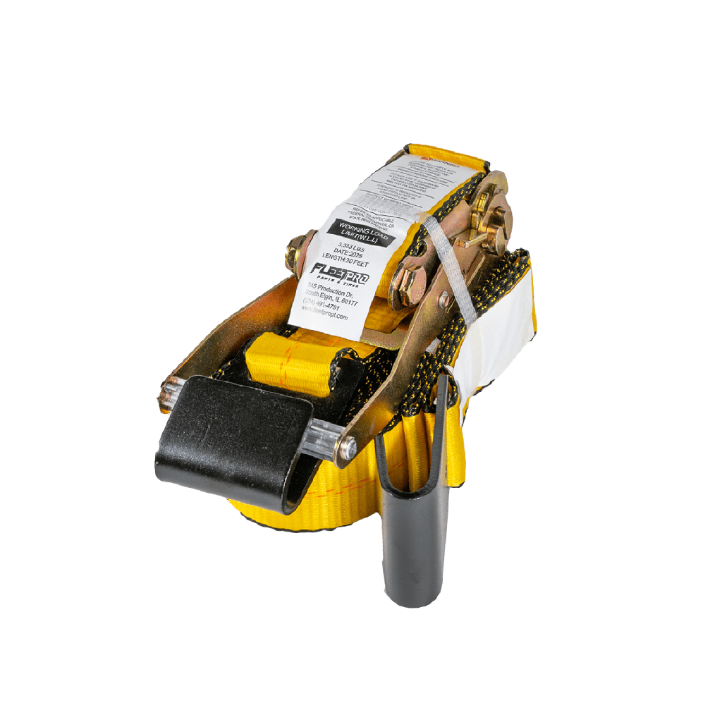 Ratchet Strap (2" x 30') with Flat Hook – 2-Pack Heavy-Duty Yellow Tie-Downs – 3,333 lb WLL