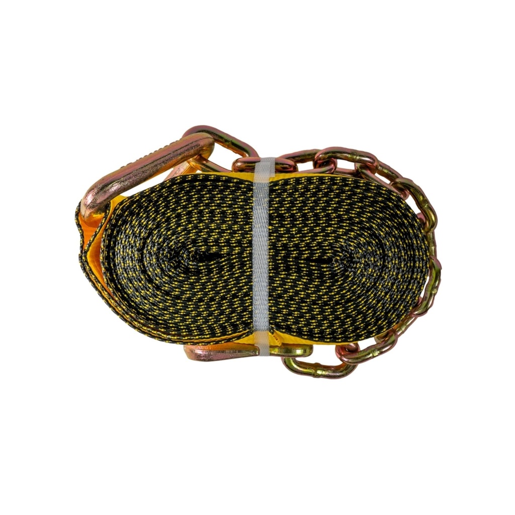 Winch Strap (4" x 40') with Chain Anchor – Heavy-Duty Yellow Webbing – 5,400 lb WLL