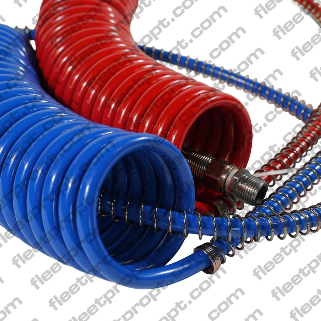 Coiled Air Brake Hose Set 15ft – Red & Blue Long Tail 40" Trailer Leads