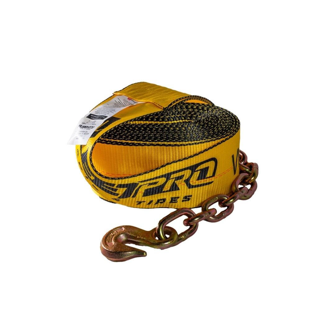 Winch Strap (4" x 40') with Chain Anchor – Heavy-Duty Yellow Webbing – 5,400 lb WLL