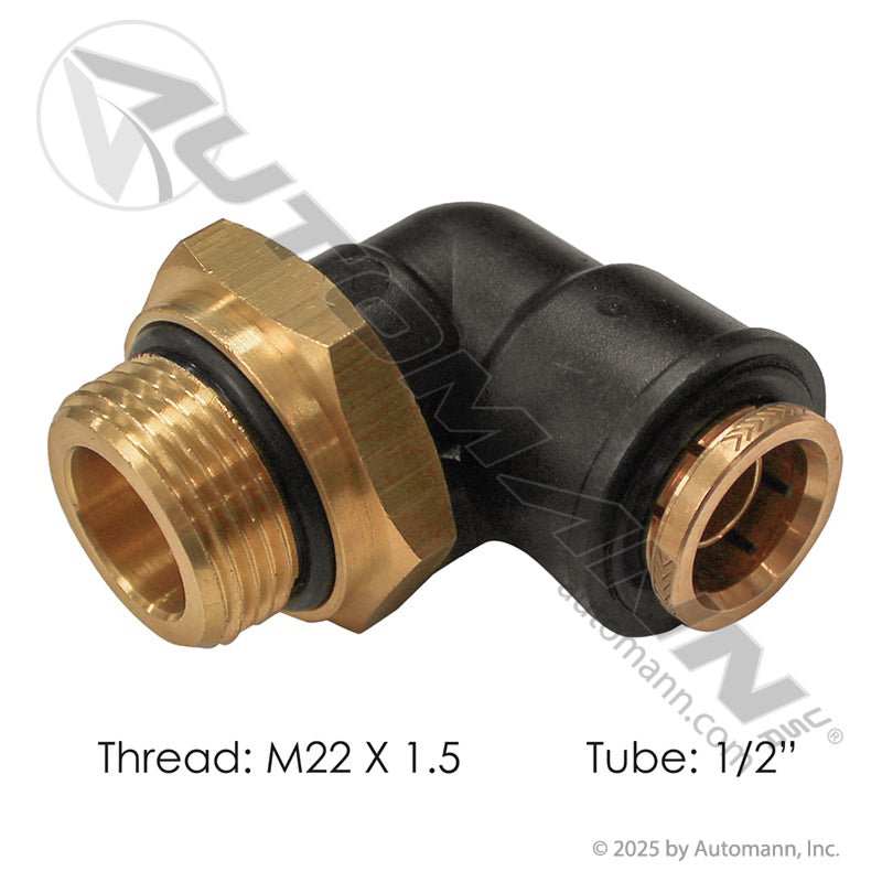 Volvo M22 Push Lock Fitting – 90° Swivel Elbow – 1/2" Tube x M22 – 177.12C698M22
