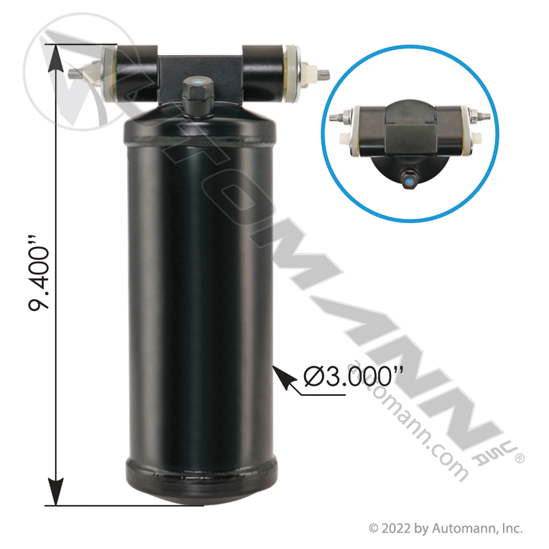 [830.41097] A/C Receiver Drier Volvo VNL / Mack, 3in x 9.25in Pad Mount