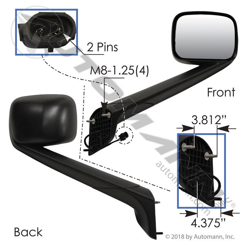 [563.46092] Hood Mount Mirror RH Black Freightliner