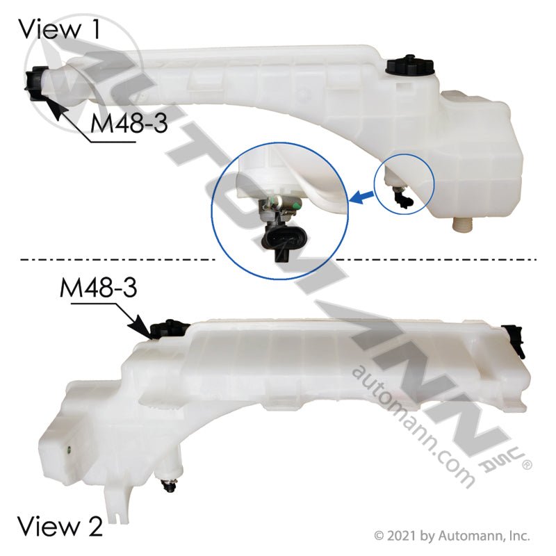 [575.1082] Coolant Reservoir Volvo VN/VNL 2008+, Mack CHU/GU, with Caps