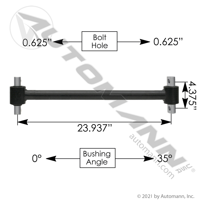 Torque Rod Tube 23.93in C-to-C Freightliner, Rubber Bushings