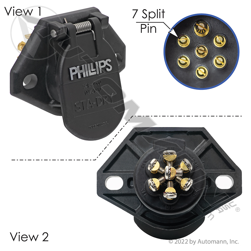 [PHI16-722] Phillips STA-DRY 7-Pin Socket, Ring Terminals, Split Pin