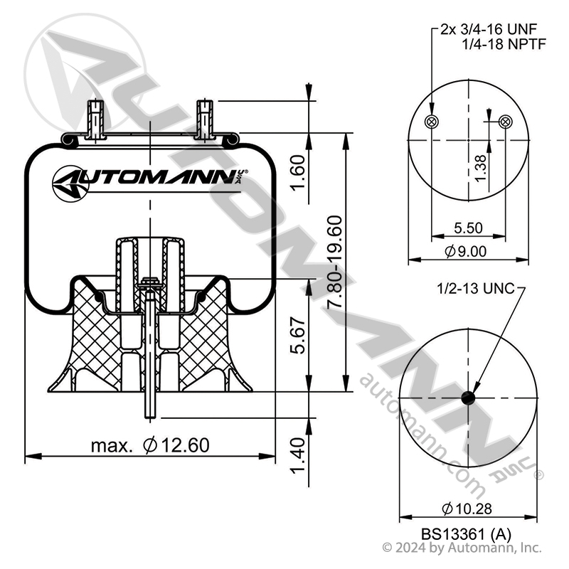 [AB1DK23I-A959] Air Spring Rolling Lobe Hendrickson, Aluminum Base (S-28929)