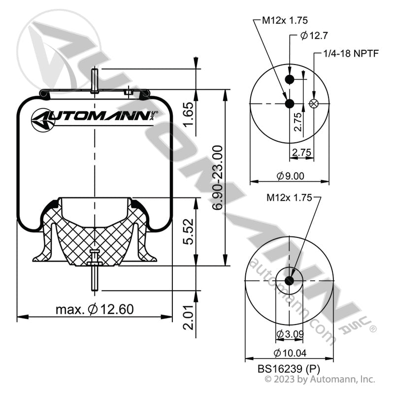 [AB1DF23H-P1206] Air Spring Rolling Lobe Volvo, Plastic Base (Contitech P1206)