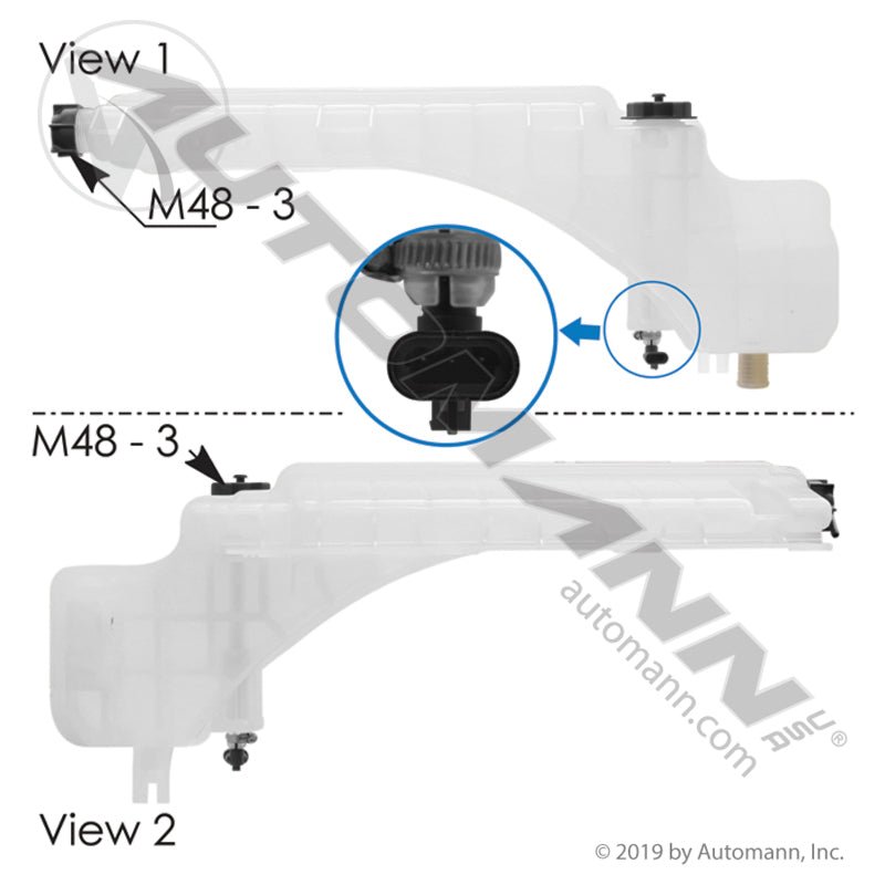 [575.1082BE] Coolant Reservoir Behr, Volvo/Mack, with Caps & Overflow Hose