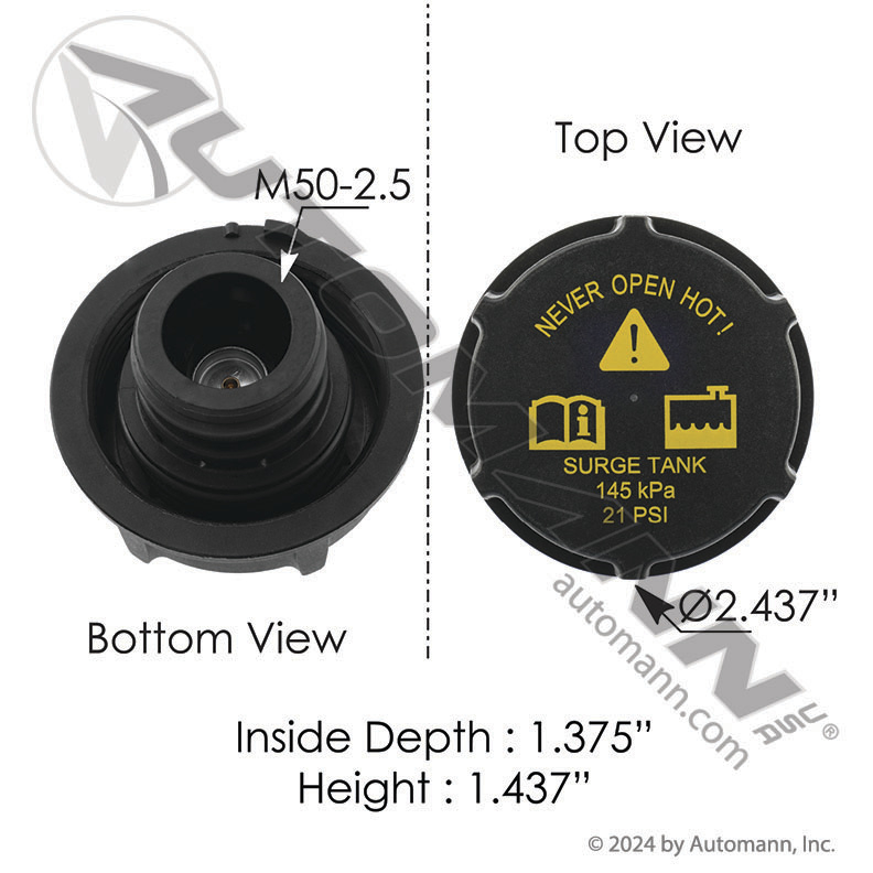 [572.2044] Coolant Reservoir Cap 21 lb, Freightliner Cascadia P4 2018-2024