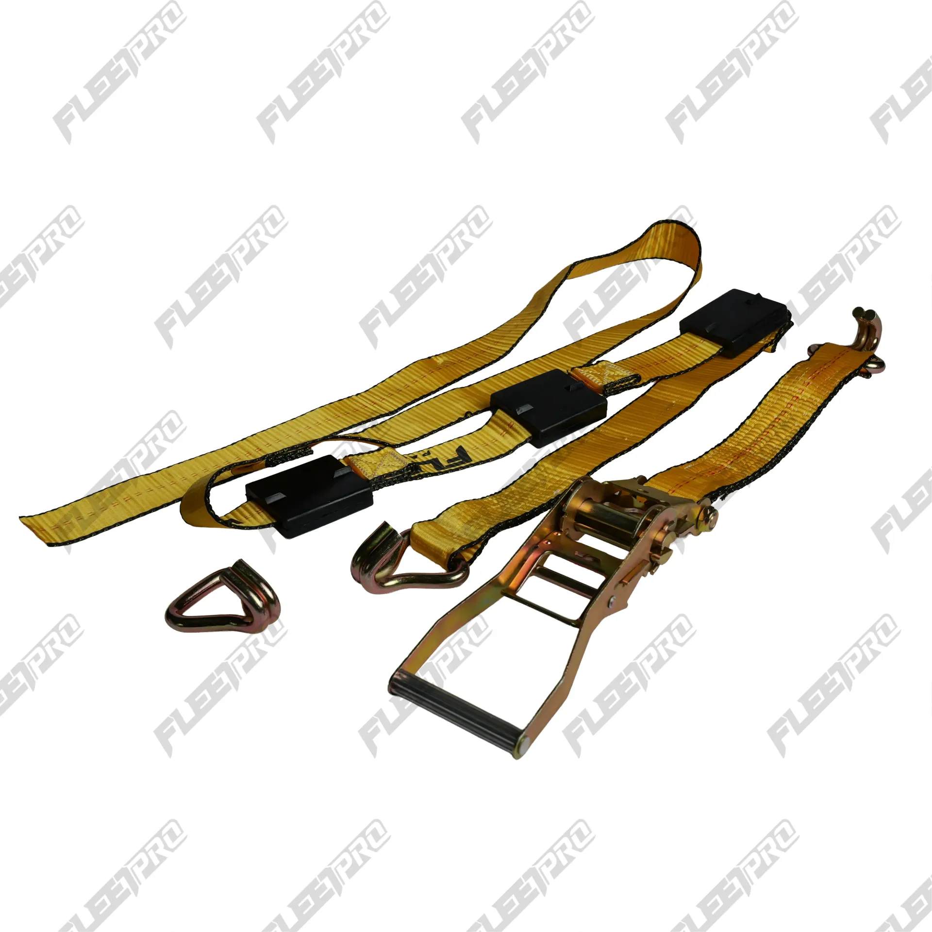 [FL011] Tire Ratchet Strap 2in x 10ft, Wire Hooks & Rubber Blocks