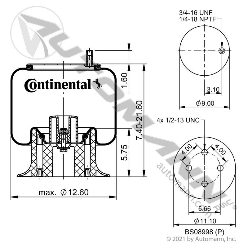 [566.CT64634] Continental Air Spring, Rolling Lobe, Plastic Base (64634)