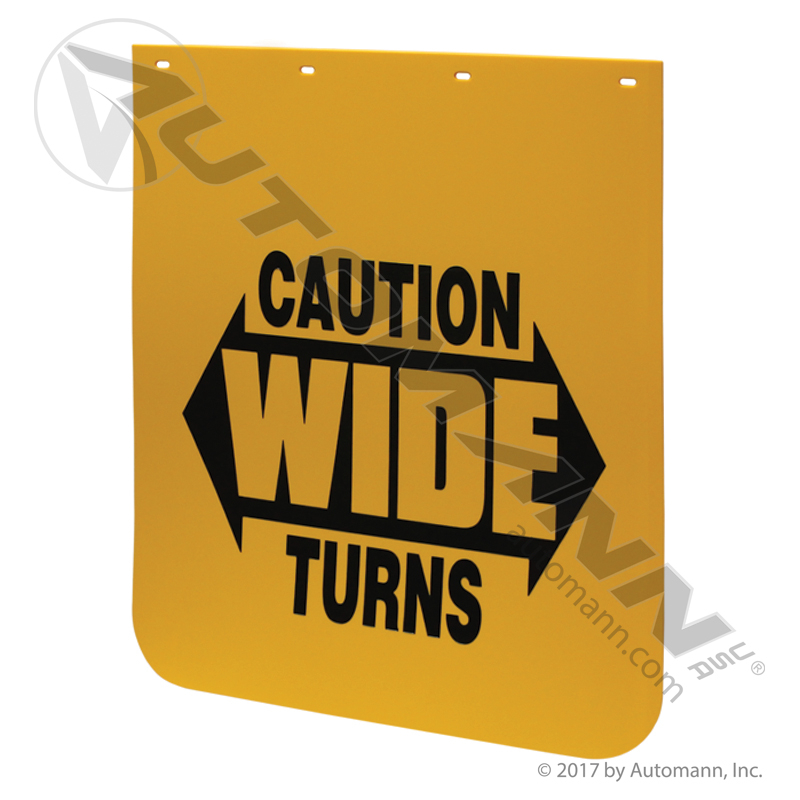 [562.142430YC] Mud Flap "CAUTION WIDE TURNS" Yellow Poly 24 x 30 (B2430YC)